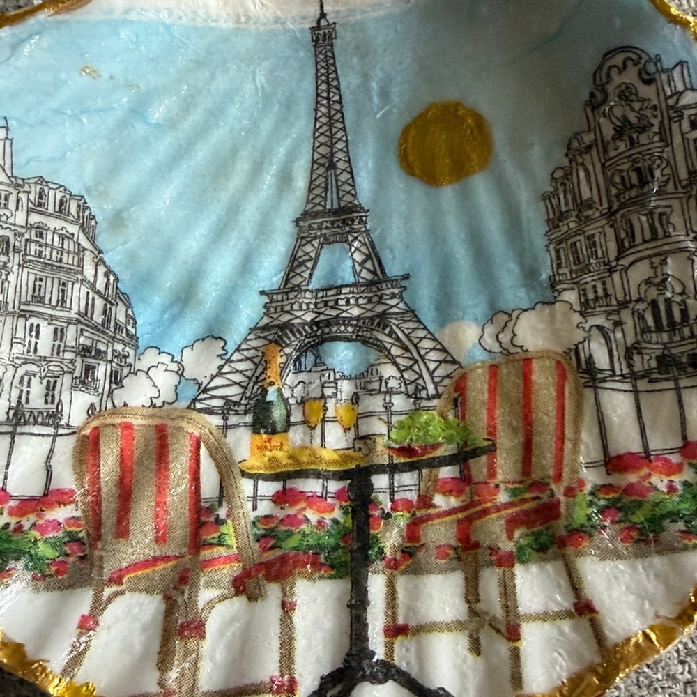 Handcrafted Scallop Shell Trinket Dish Paris Gold Rim Coastal Chic - Picture 3 of 4